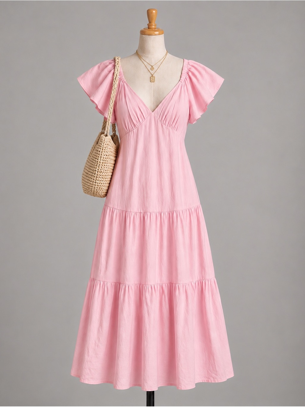 Billabong Last Light Flutter Sleeve Midi Dress In Sandstone